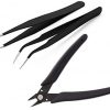 Corslet 2 Pcs Precision Anti-Static Tweezers Set and Wire Cutter and Stripping Tool Kit Fiber Cutter for Electronics, Soldering, Jewelry, Craft, Laboratory Work Etc (Pack of 3)