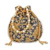 Heart Home Ethnic Clutch Silk Potli Batwa Pouch Bag with Beadwork Gift for Women (Grey) - CTHH13581