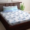 Story@Home 120 TC Cotton Candy Collection 1 Double Bedsheet and 2 Pillow Cover - Floral, Blue कपास डबल बेडशीट
