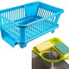 Zyomatiq Popular Combo Kitchen Sink Corner Organizer & 3 in 1 Large Durable Sink Plastic Dish Rack Utensil Drainer Drying Basket with draining Tray After wash Cutlery Fork Organizer(Multi Color)
