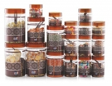 SKI Homeware Grace Set Air Tight Plastic Pet Container, Set 18, Brown Grace 250ml : 6 Containers/Grace 500ml : 6 Containers/Grace 1100ml : 3 Containers/Grace 2000ml : 3 Containers