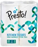 Amazon Brand – Presto! 2 Ply Kitchen Tissue/Towel Paper Roll – 2 Rolls (60 Pulls Per Roll)