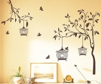 Decals Design ‘Tree with Birds and Cages’ Wall Sticker (PVC Vinyl, 30 cm x 90 cm, Brown)