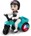 GADGET WALL 360 Degree Rotating Spot Stunt Tricycle Motorcycle, Bump & Go Toy with Flashing Light & Sound (Multi Color)