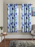 Home Sizzler 3D Flower Polyester 5 ft Window Curtain (Blue) -2 Pieces