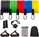 House of Quirk 11 Pcs Portable Fitness Exercise Bands with Handles, Training Tubes with Anchor and Ankle Straps for Resistance Training, Home Workout and Gym Fitness