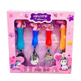Jiada Unicorn Stainless Steel Baby Feeding Spoon and Fork Cutlery Set for Kids (Multicolour)