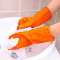 Lukzer Heavy Duty Reusable Industrial Use Rubber Gloves/Ideal for Construction Material Handling Janitorial Activities Home Kitchen Bathroom Cleaning (Size: Medium, Orange) -1 Pair