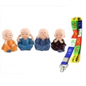 Rise™ Free Leh Ladakh Keychain with Laughing Buddha Statue for Car Dashboard Decor/Home Decor/Cute Small Kung Fu/Little Monks Straw Hat for Car Dashboard/Set of 4 Monks/Car Crafts Decoration (Monk)