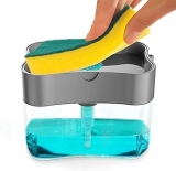 Vasukie Plastic 2-in-1 Soap Dispenser and Sponge Holder Dish Kitchen Sink dishwashing for Dishwasher Liquid Instant Refill Durable and Rustproof (Large, Gray)