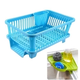 ZooY 3 in 1 Large Durable Plastic Kitchen Sink Dish Rack Drainer Drying Rack Washing Basket with Tray for Utensils Tools Cutlery & Corner for Kitchen Sink Wash Basin(Multi-Color, Pack of 1)