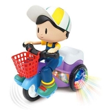 farraige® 360 degree rotating spot stunt tricycle motorcycle , bump & go toy with flashing light & sound- Multi color