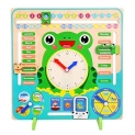 wishkey 7 in 1,wooden calendar clock preschool educational learning toy for kids- Multi color